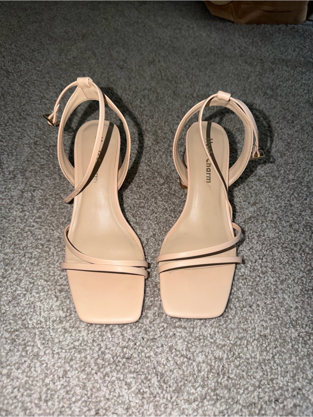 Charm Nude Square‑Toe Ankle‑Strap Heels